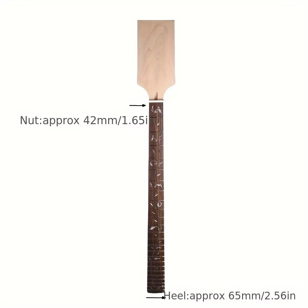 DIY Electric Bass Guitar Neck 24 Fret 34 Inch Maple Rosewood Fretboard Vine Inlay Unfinished Tilt Paddle Head Bolt on Heel