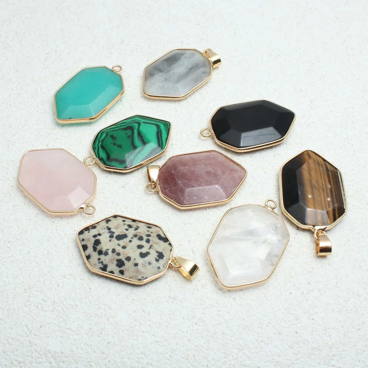Natural semi-precious stone cut face large pendant electroplated hemming pendant work in progress DIY jewelry accessories