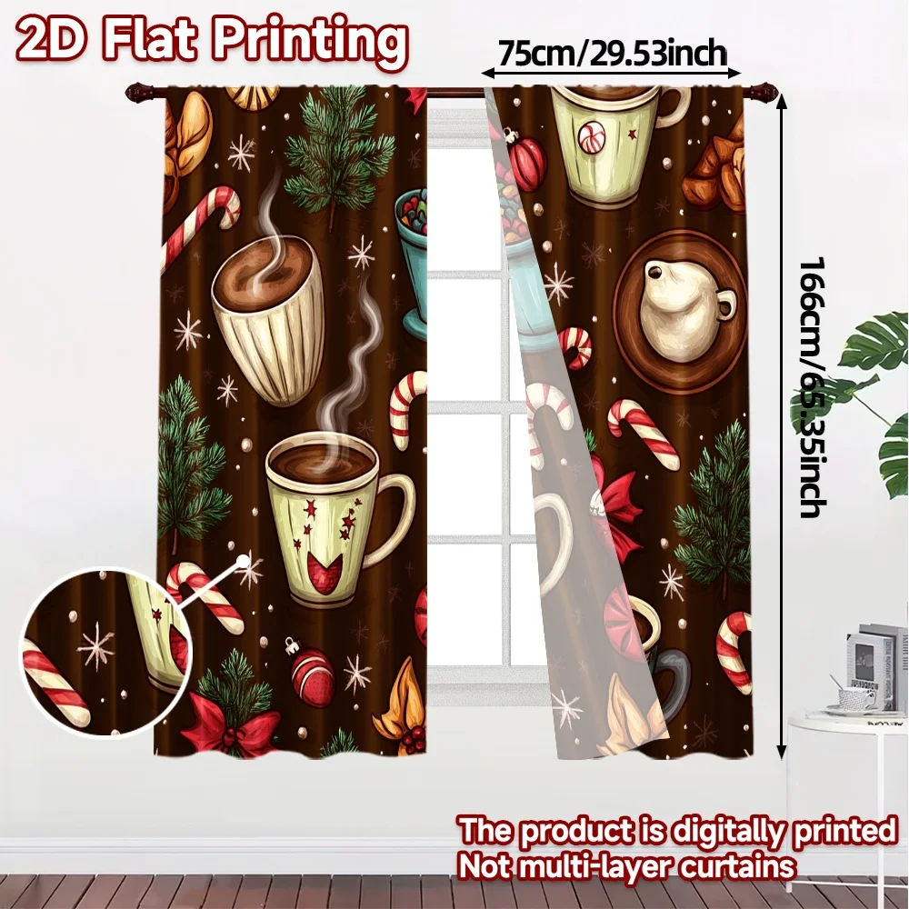 2pcs,Curtains Christmas Cozy Mugs Hot Chocolate Modern Curtains Versatile Durable Polyester Curtains Versatile All Use for