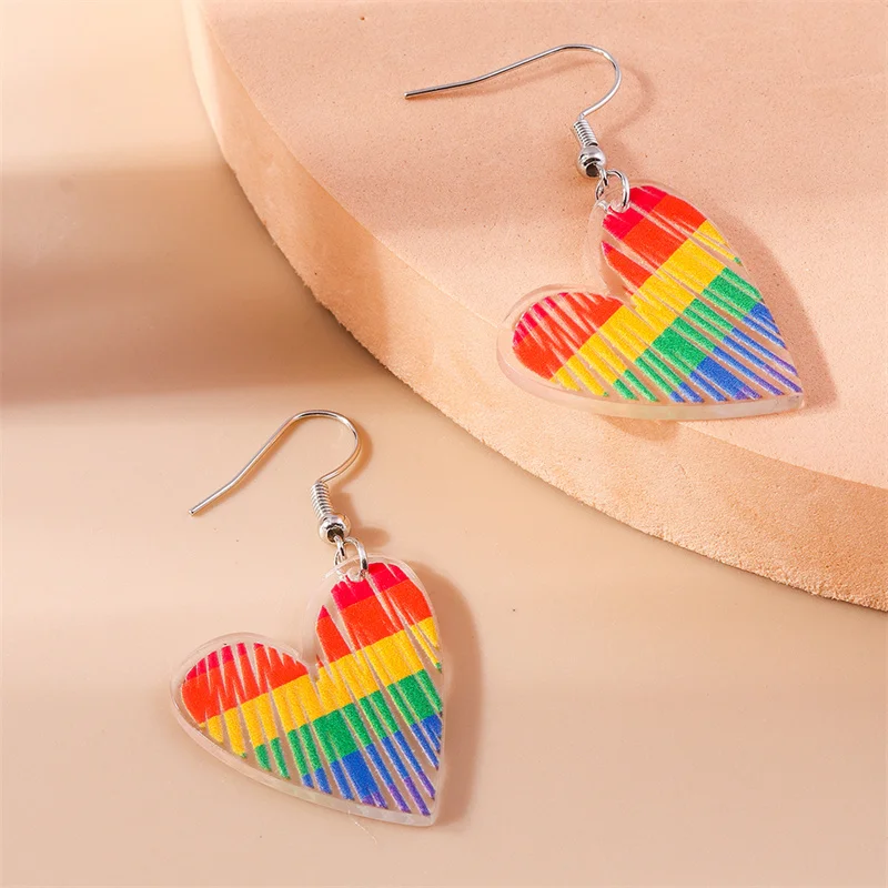 Aihua Bunte Blitz Liebe Regenbogen Ohrringe Für Frauen Schöne Acryl Sommer Urlaub Party Schmuck Geschenke – Detail 5