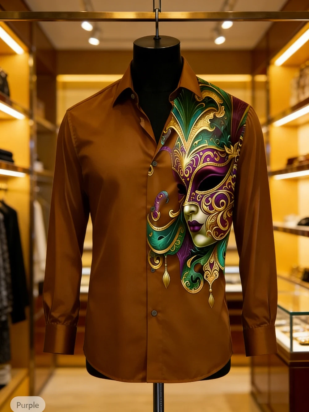 Spring New Men's Thin and Breathable Long Sleeve Shirt Colorful Mask High Definition Printed Shirt Hawaiian Party Men's Clothing
