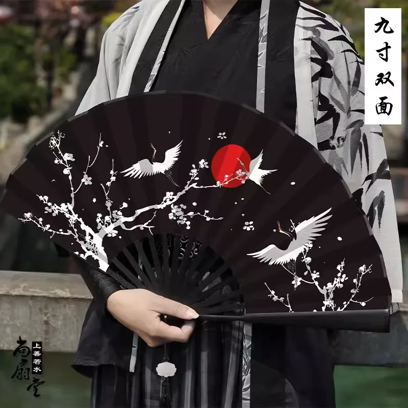 Summer Outdoor Decorative Folding Fan Bamboo And Wood Cloth Face Large Size Double-Sided Hand Fan Home Decoration Chinese Gift - Image 3