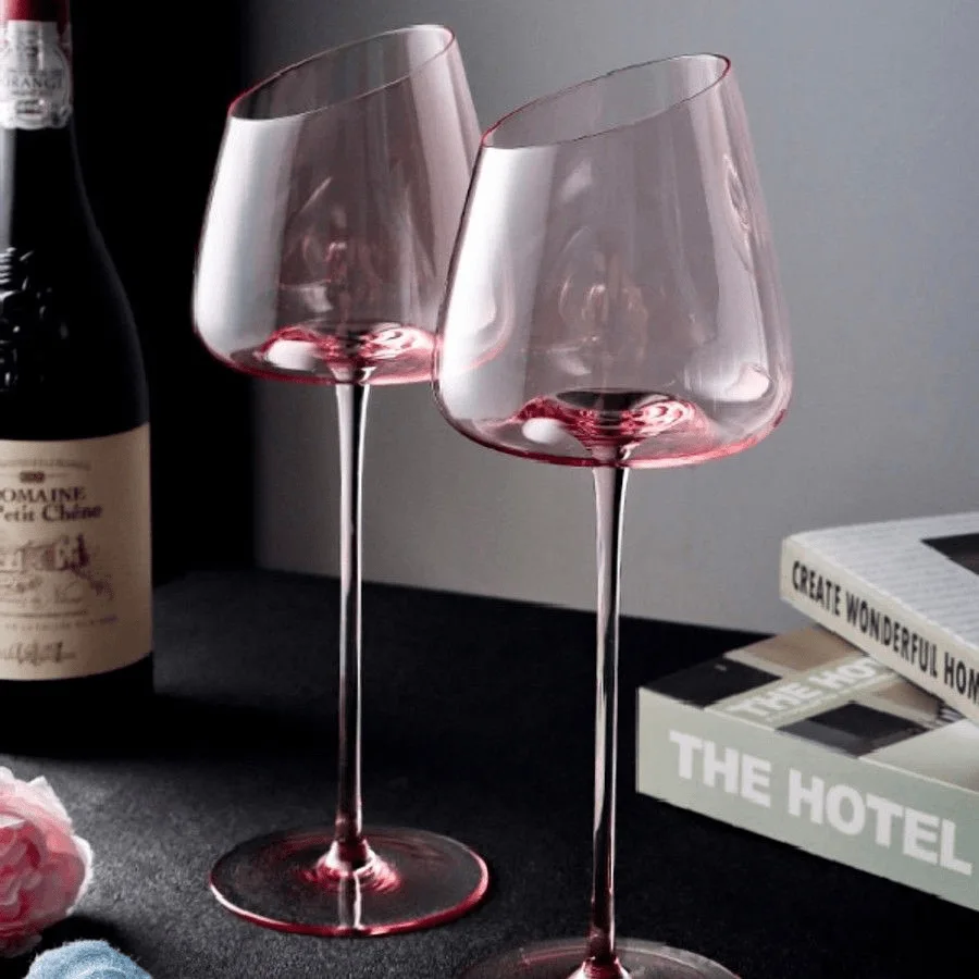 French Pink Flamingo Red Wine Glasses Set Crystal Glass Goblet Creative Inclined Mouth Concave Bottom Champagne Wine Cup view 3