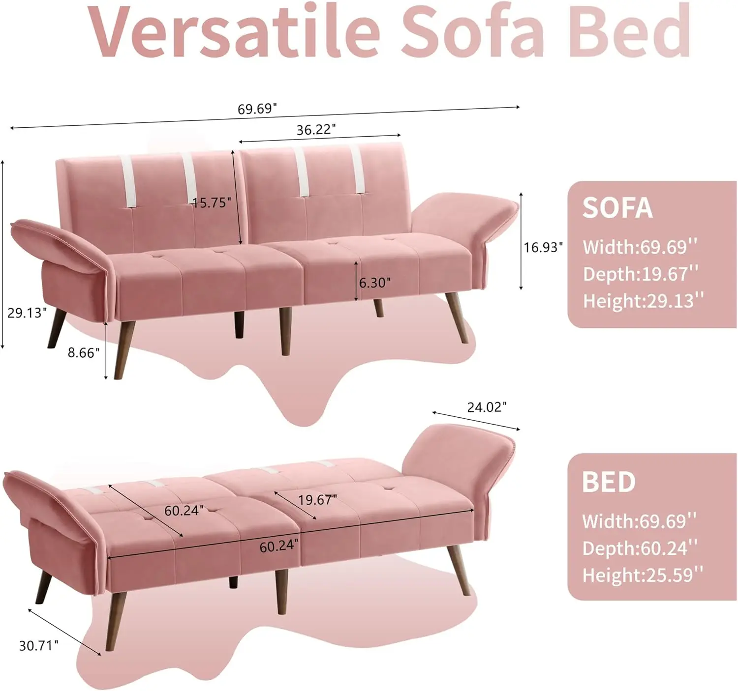 Sofa Bed Modern Folding Sleeper Couch Bed for Living Room,Velvet Loveseat Sofa Couch Sofa cama for Apartments OfficeSmall Spaces