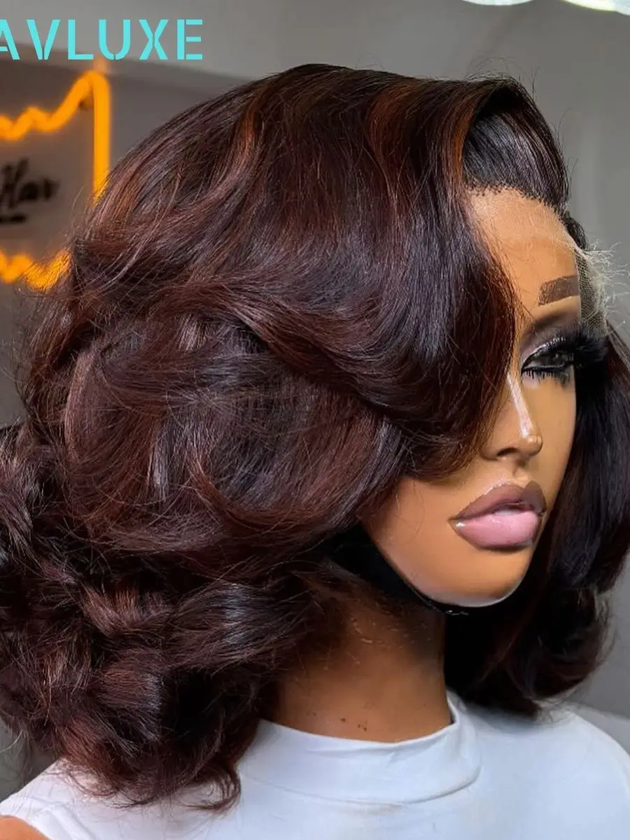 Chocoladebruin Bouncy Krullend Menselijk Haar Pruiken 400 Dichtheid 360 HD Kant Frontale Pruiken 16 Inch Braziliaanse Remy Preplucked Wear And Go - afbeelding 2