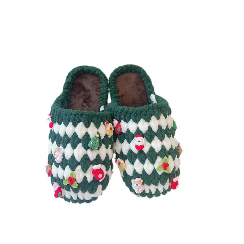 

Комплект вязаных тапочек ручной работы «сделай сам», рождественские вязаные крючком тапочки, толстые теплые шерстяные домашние тапочки, уютный домашний подарочный набор тапочек