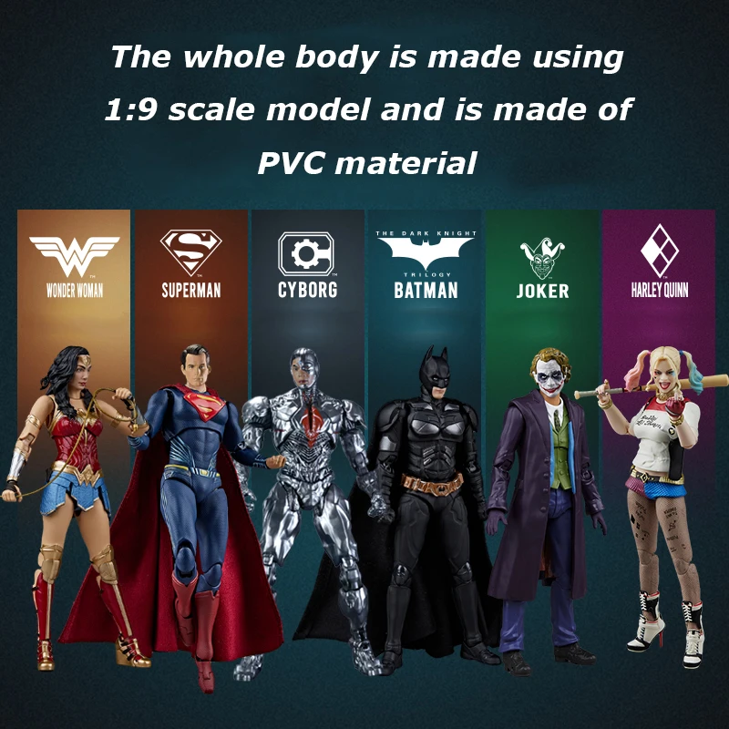 Fondjoy DC Movie Batman Joker Wonder Woman Superman Cyborg Harley Quinn 1/9 Scale Action Figure Collectible Model Boys Toys Gift