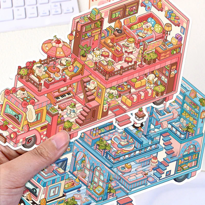 3D Mini Scene Sticker DIY Handmade PET RV Miniature Landscape Sticker Cartoon Landscaping Stickers Artistic Decorative Design