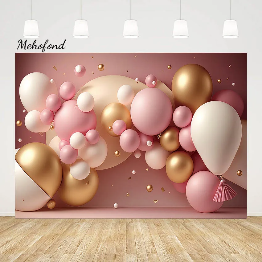 

Mehofond Photography Backdrop Newborn Baby Girl Birthday Portrait Pink Gold Balloon Cake Smash Decor Photo Background Studio