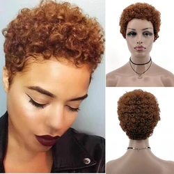 MSIWIGS Afro Kinkly Curly Wig for Women African Light Brown Short Synthetic Hair Black Cute Pixe Cut