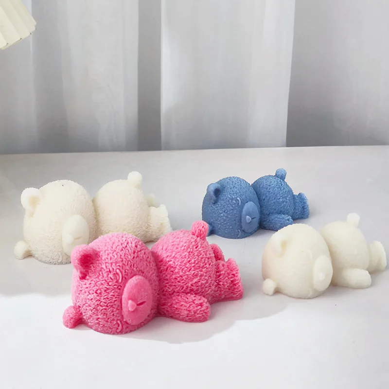 

3D Sleeping Bear Candle Soap Silicone Mold DIY Bear Cheese Mousse Cake Silicone Baking Mold