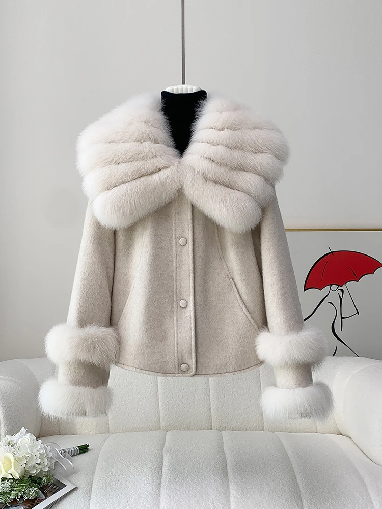 Capispalla femminile Piumini Moda Inverno Caldo Donna Vera pelliccia di volpe naturale Collo Piumini d'oca Cappotto spesso