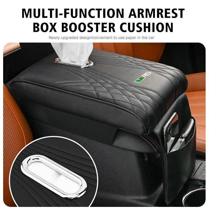 For Skoda Car Armrest Height Booster Cushion Leather Metal Storage Pocket Pad Superb Derivative Karoq Kamiq MK3 Fabia Rapid view 5