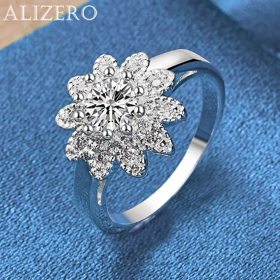 

ALIZERO 925 Sterling Silver Rings Flower Crystal Zircon Rings For Women Wedding Band Fashion Party Fine Jewelry Gifts