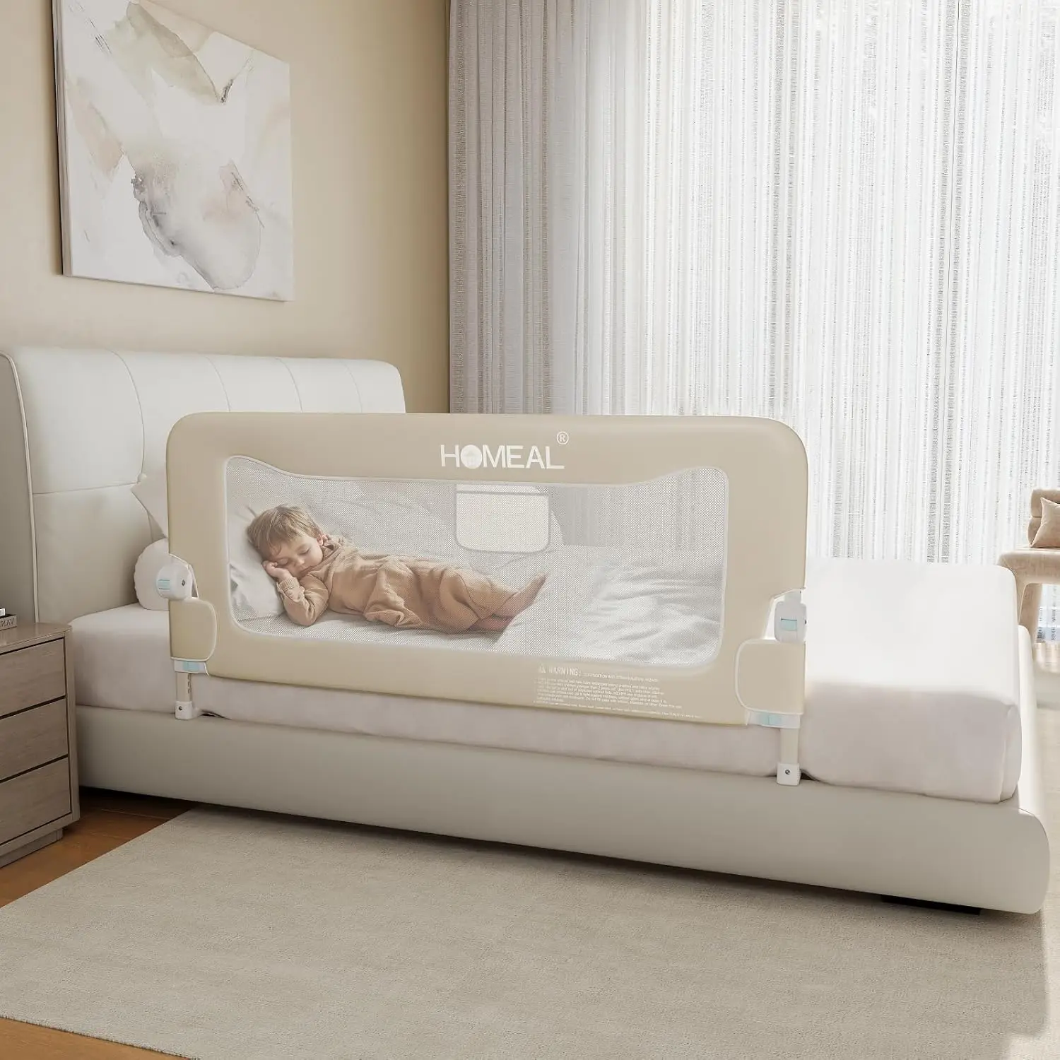 Foldable Toddler Bed Rail Guard, U-Shape Base for Twin to King Size Beds, Adjustable Height, Easy Installation