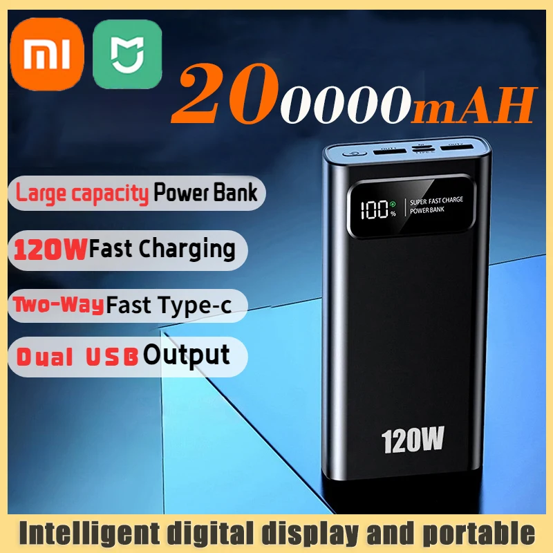 Xiaomi Mijia 200000mah Power Bank 120W Fast Charging Large Hand Warmer Capacity Power Portable Digital Display External Battery