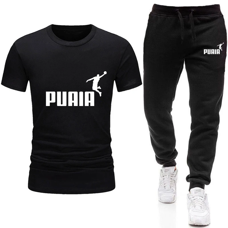 Chándal de algodón para hombre, camisetas y pantalones de chándal de manga corta para gimnasio, traje de Jogging informal con cuello redondo, gran