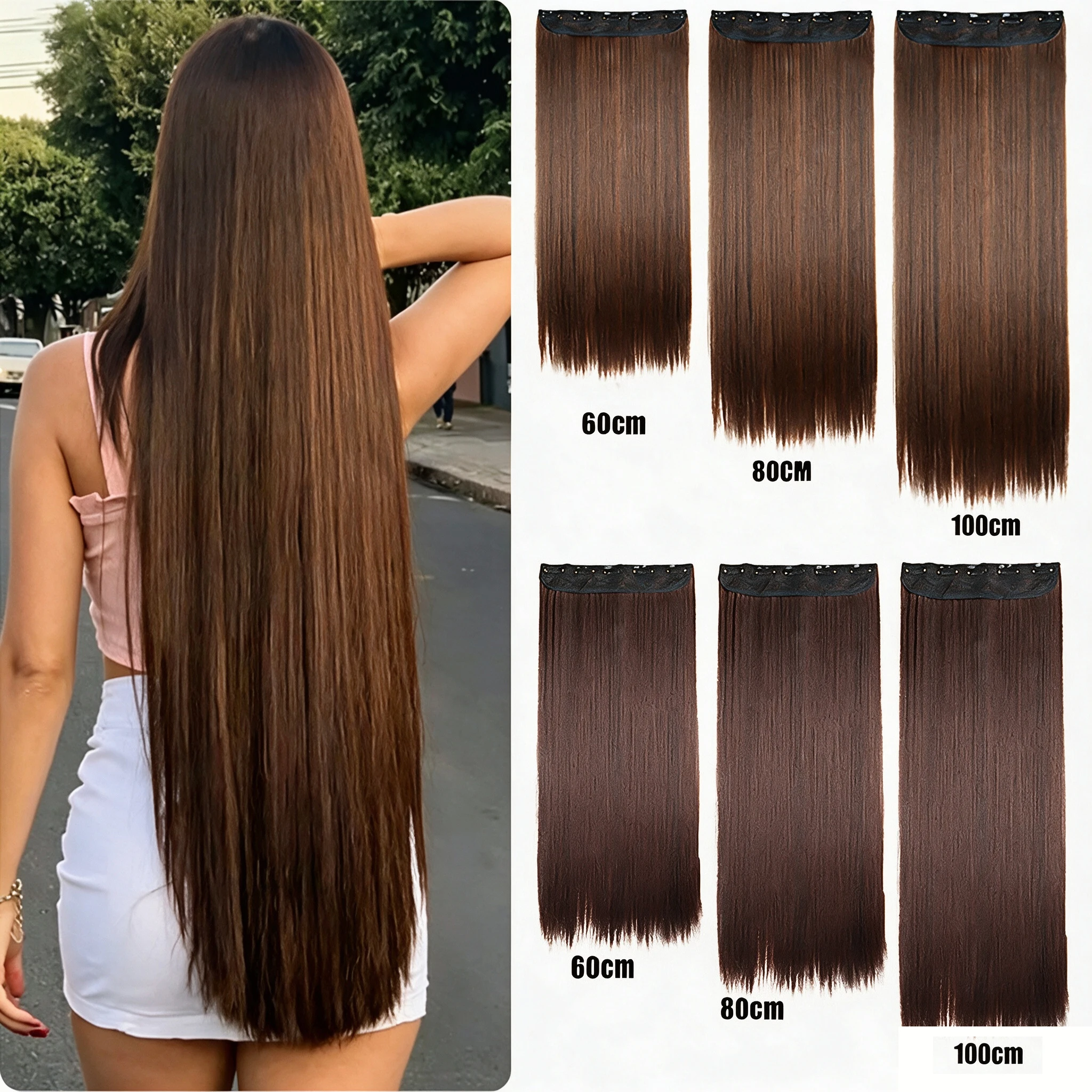 Synthetic 5Clip In Hair Extensions Long Straight Hairstyle Hairpiece Black Brown Blonde 24/32/40INCH Natural Fake Hair For Women