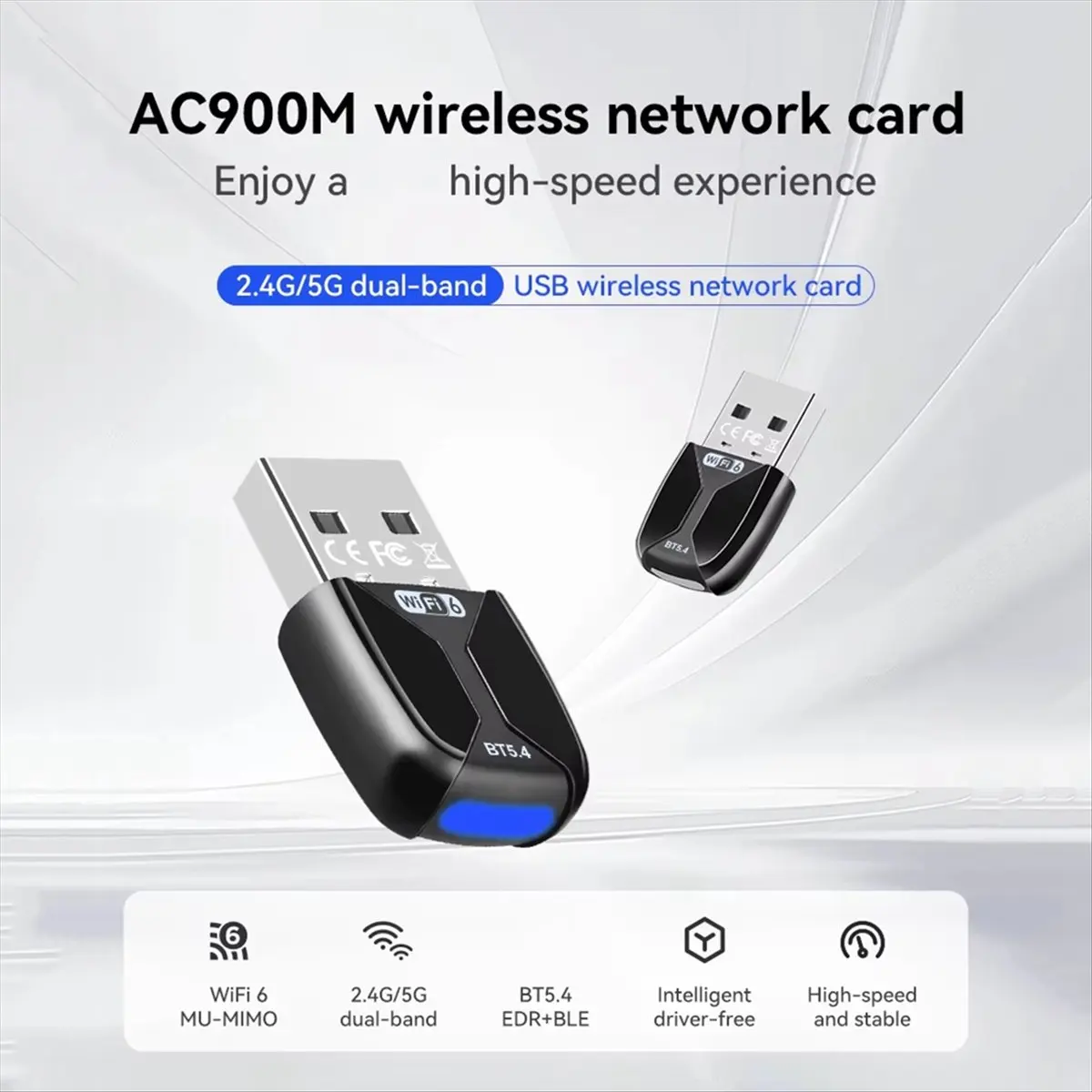 2 في 1 WIFI6 AX900 USB بلوتوث 5.4 محول واي فاي لاسلكي ثنائي النطاق 2.4G + 5 جيجا هرتز 900 ميجا بت في الثانية بطاقة الشبكة لـ Win10/11