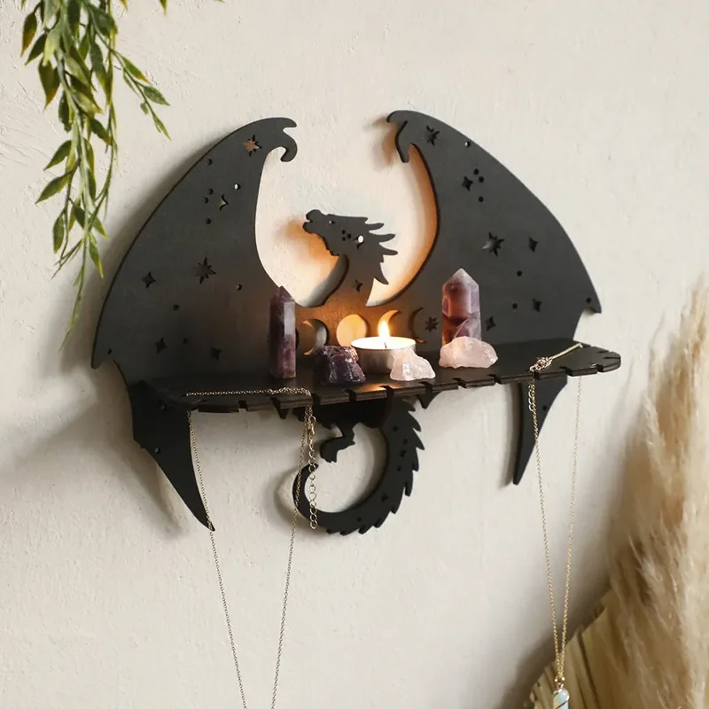 for New Wood Gothic Creative Dragon Wall Crystal Shelf Home Bedroom Decoration Crafts
