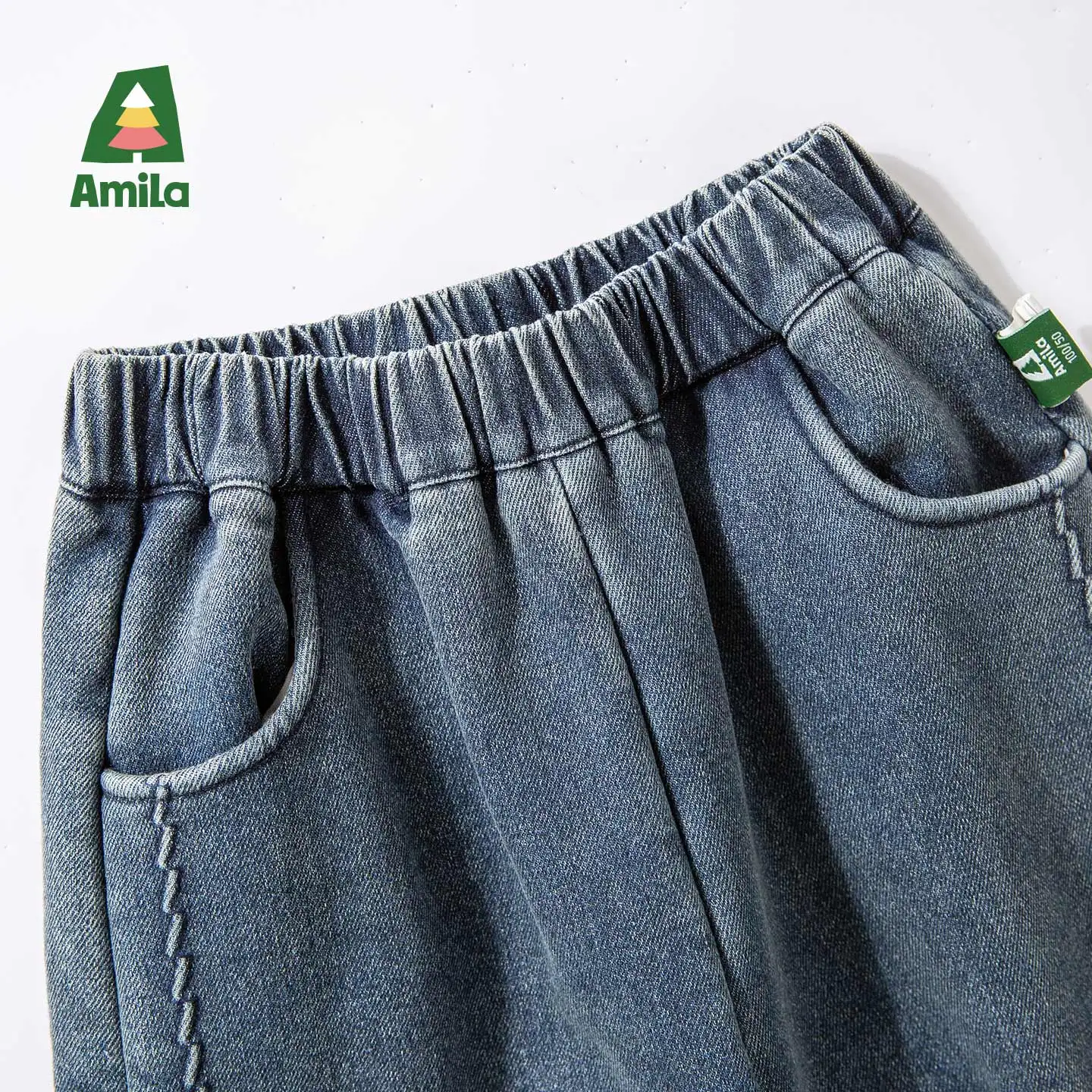 أميلا بنطال كاوبوي شتوي باللون الأزرق الداكن بأرجل واسعة مع تصميم سميك من قطعة واحدة من المخمل لاحتياجات الدفء والشتاء #5