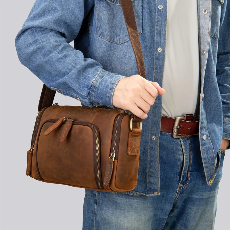 muva bags Crazy Horse Skin Men\'s Bag Genuine Leather Crossbody Backpack Men\'s Large Capacity Fashion Trend Men\'s Shoulder Bag