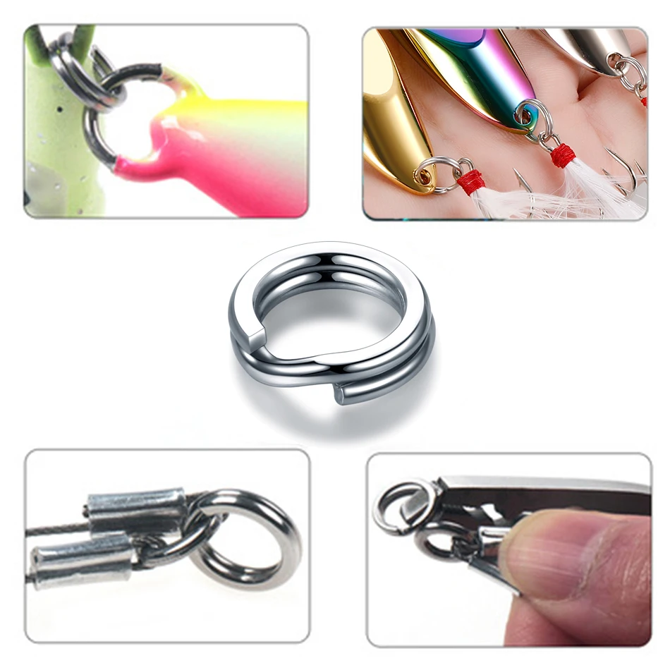 100pcs Fishing Rings Stainless Steel Black Fishing Tackle Split Rings Double Loop for Crankbait Hard Bait Fishing Lure Pesca