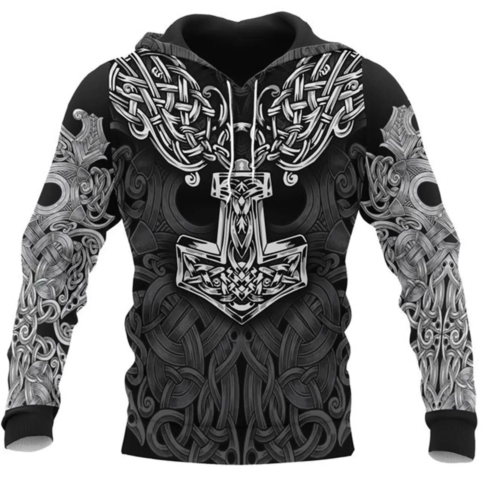 Novel Hoodie Fashionable Viking Tattoo 3D Printed Pullover Long Sleeved Sportswear jacket, Top Street Wear