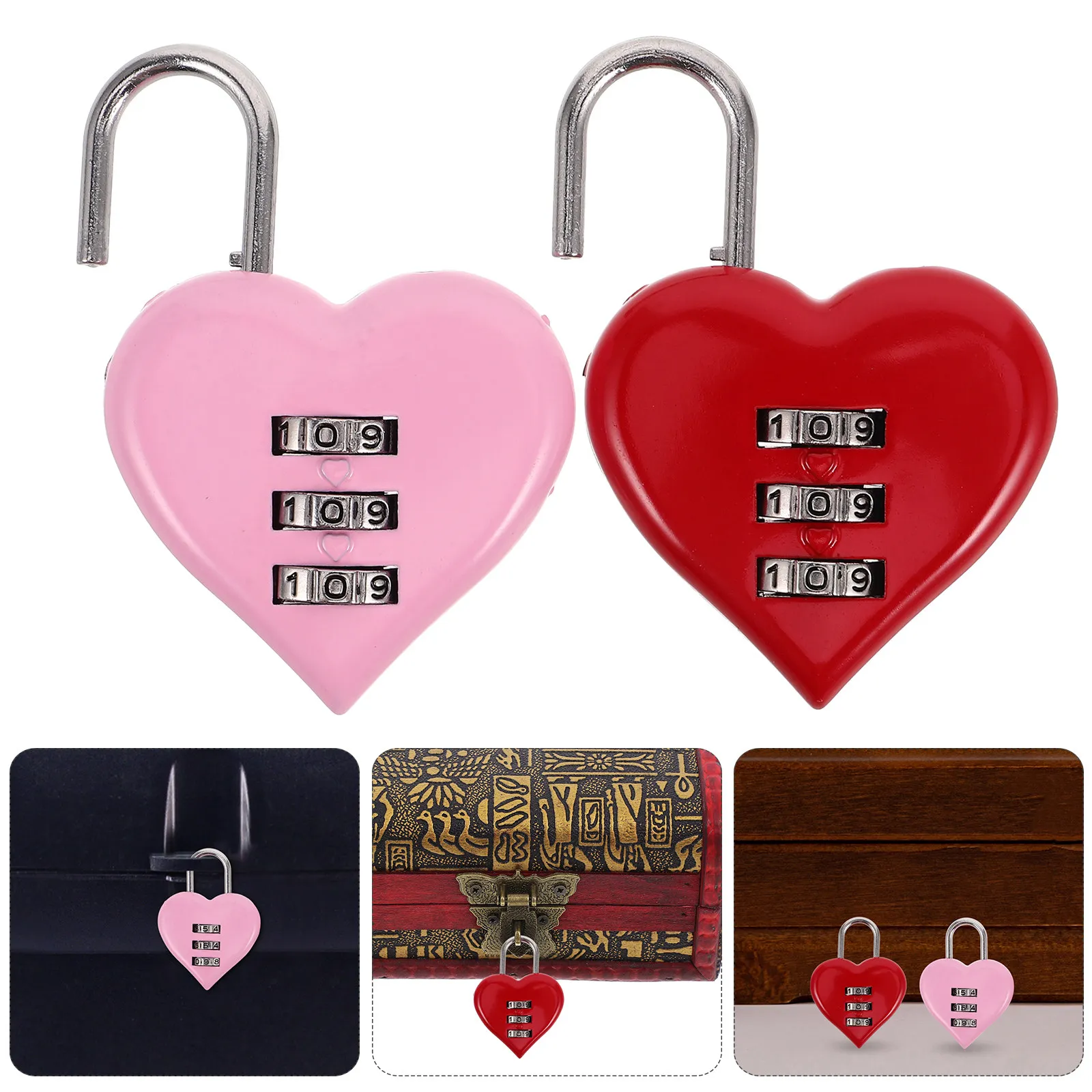 

2Pcs Heart Shaped Password Lock Small Combination Lock Wear Resistant Padlock Multi Function Valentine's Day Diary Jewelry Box