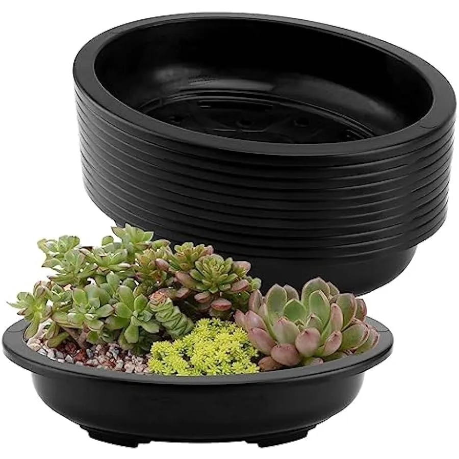 JAPCHET 12 PCS Oval Bonsai Training Pots Plastic Pots with Drainage Holes Oval Nursery Pot for Home Garden and Hotel 15 x 11.4