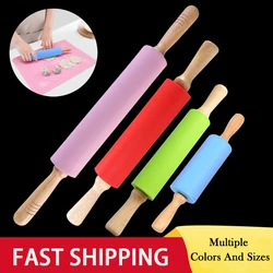 Non-Stick Wooden Handle Pin Pastry Dough Flour Roller Silicone Rolling Pin Kitchen Baking Cooking Tools Christmas Rolling Pin