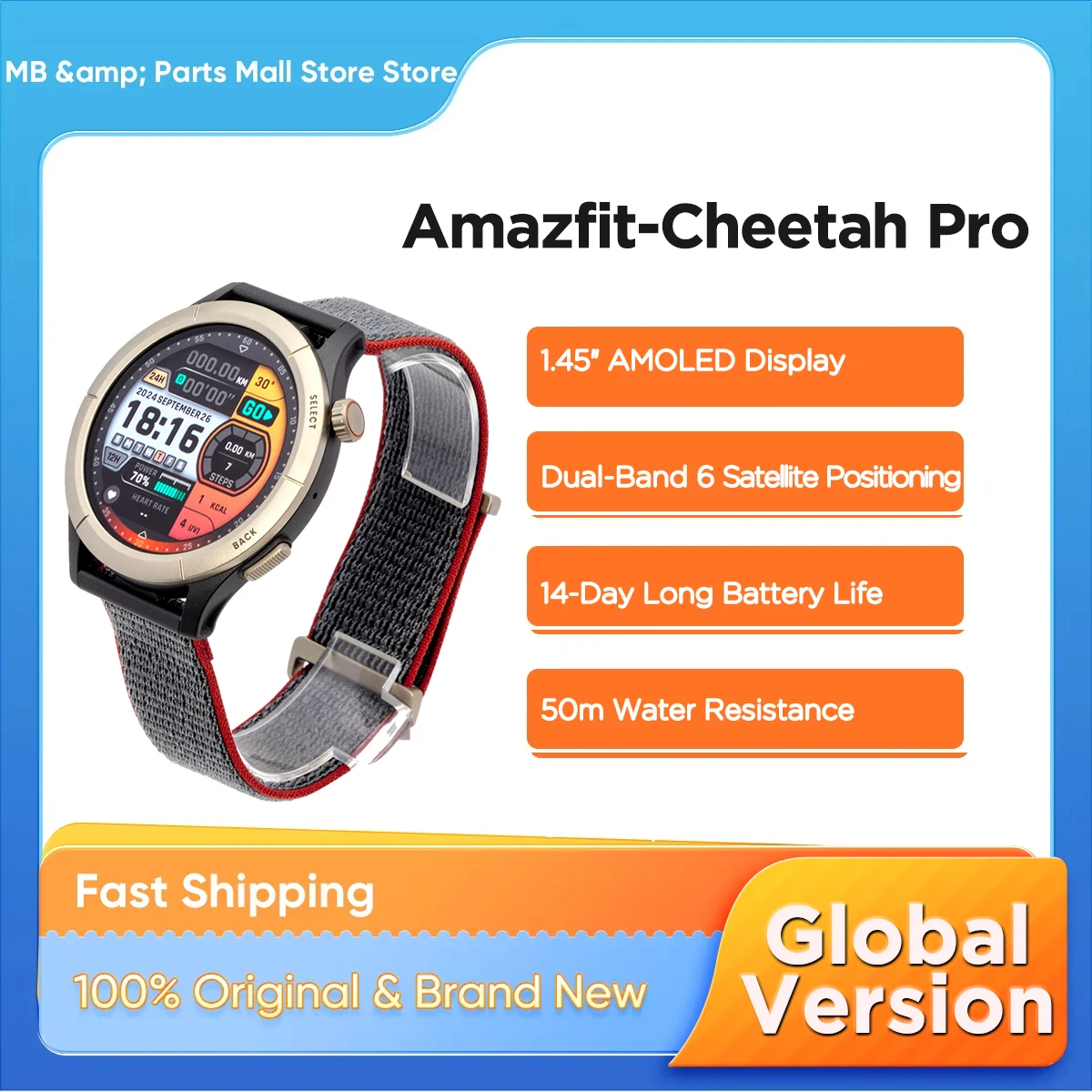 Amazfit Cheetah Pro Men's Running Smartwatchs with Dual-Band GPS Outdoor Sports Heart Rate Blood Oxygen Monitoring NFC 50m Water