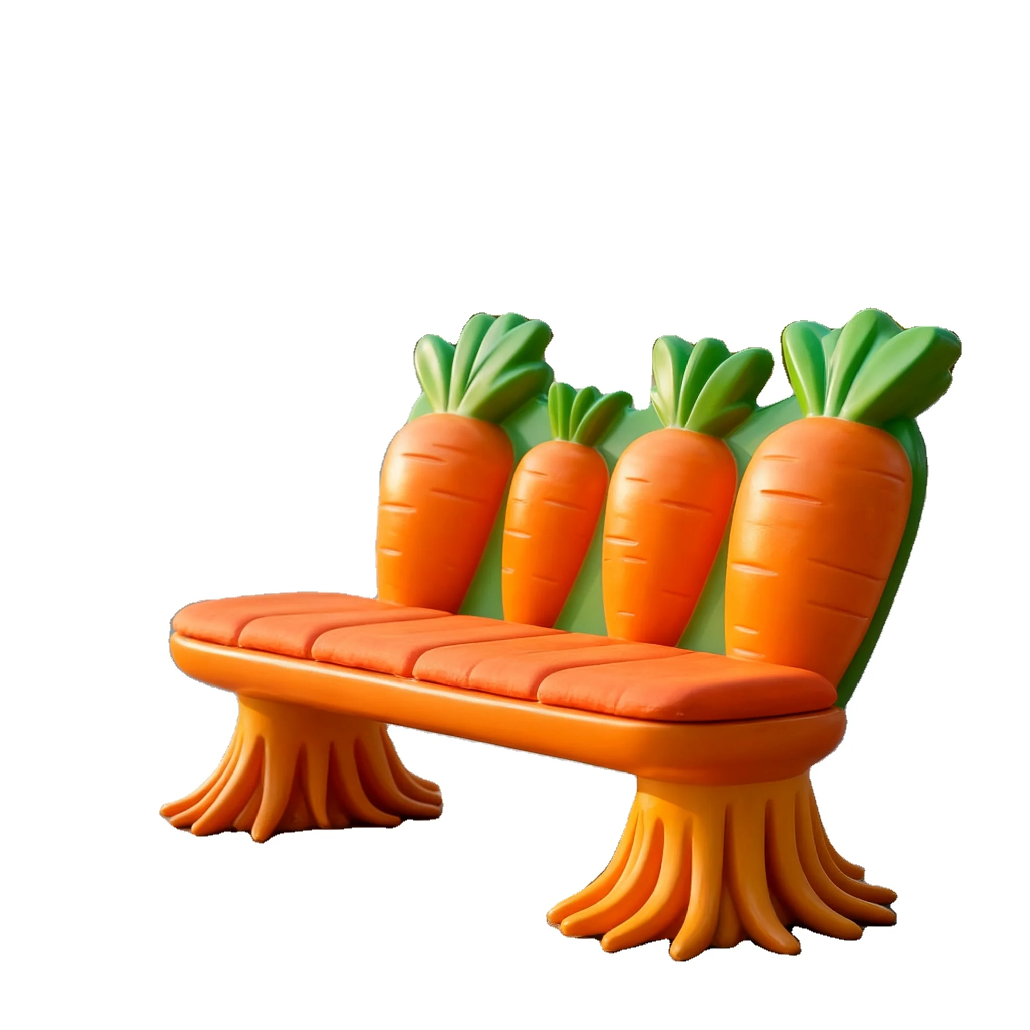 

*Custom Fiberglass Carrot Bench, Outdoor Furniture, Shopping Mall Garden Cartoon Food Seating, Park Lounge Sofa