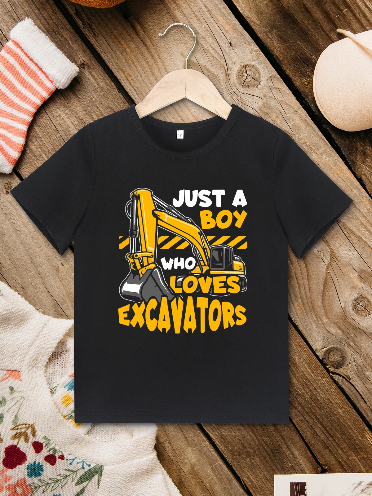 Excavators Pattern Boys Favorites T-shirts Fashion Trend Harajuku 3 to 7 Years Children Clothes Comfy Outdoor Play Toddler Tee