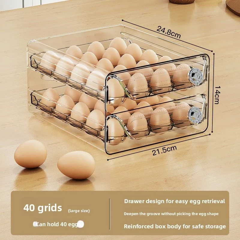 Egg storage box, drawer-type double-layer refrigerator-specific, household sealed fresh-keeping kitchen organizer