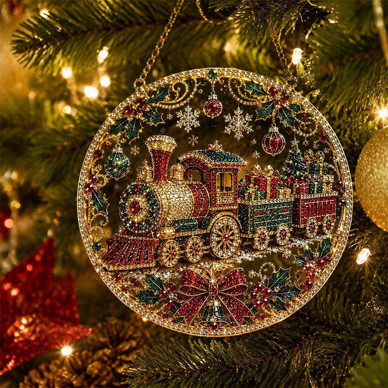 Christmas Round Diamond Painting Acrylic Pendant Sparkling Suncatcher Craft Kit Christmas Tree Decorations Christmas Home Decor