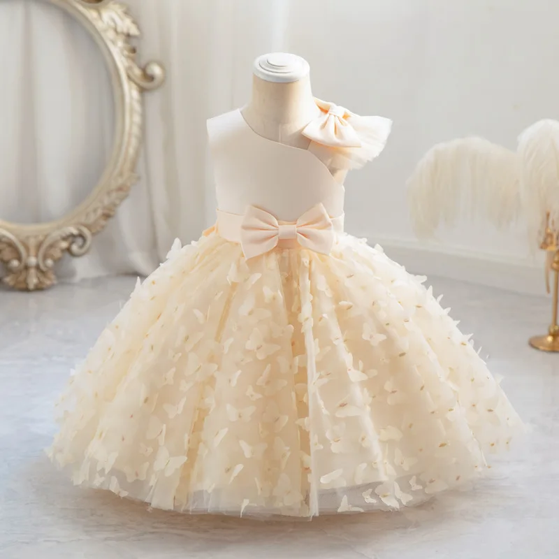 HETISO Pink Infant Gowns Baby Girl Dress Toddler Birthday Party Costume Sleeveless Butterfly Sweet Princess Summer Tutu