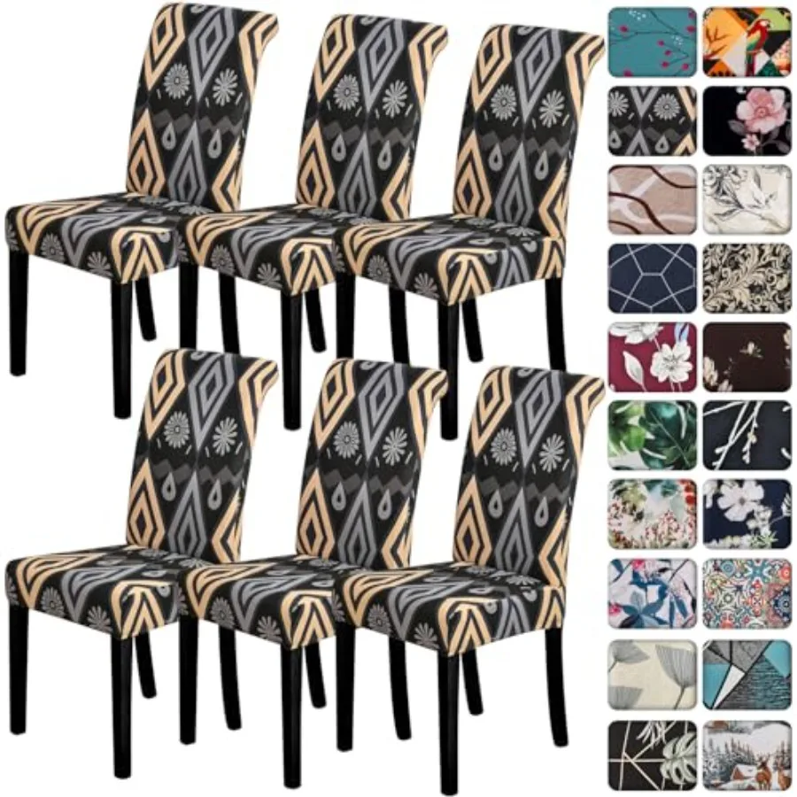 

Dining Room Chair Covers Set of 6, Stretch Printed Pattern Parsons Chair Slipcovers Spandex Removable Washable Kitchen Seat Pro