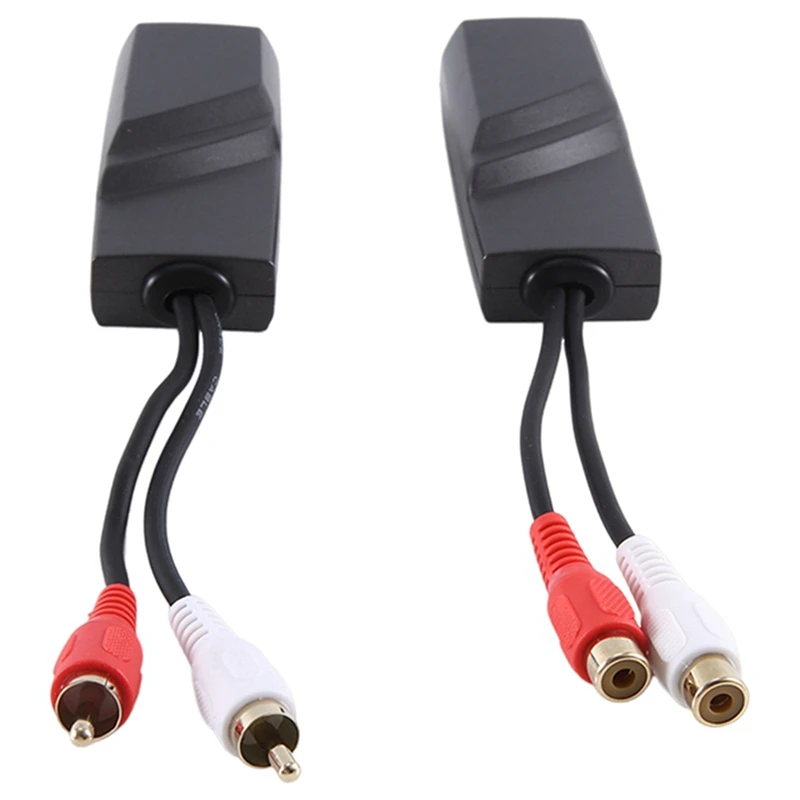 2 Stuks Rca Audio Netwerkkabel Verlenger Twisted Pair Zender Grijs Plastic + Metaal 2-Way Audio Extender Rj45 Naar Rca Extender