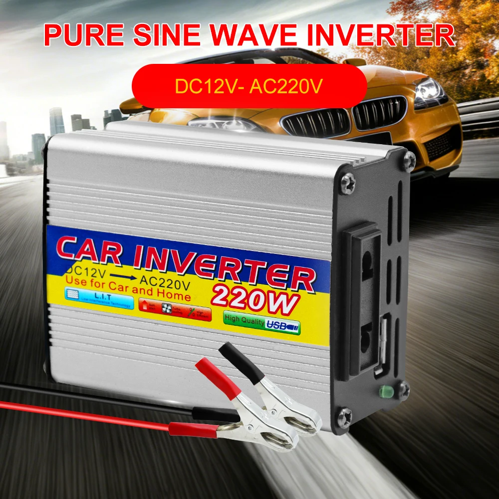 Car Power Inverter Multiple Protection Portable Conversion Battery Clip Car Mounted Inverter DC 12V To AC 220V