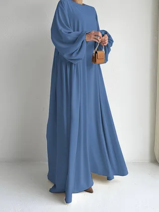 Middle Eastern Muslim Women Simple Clothing Robe Abaya Dress Robe Koftan Long Sleeves Solid Casual Dubai Loose Dresses