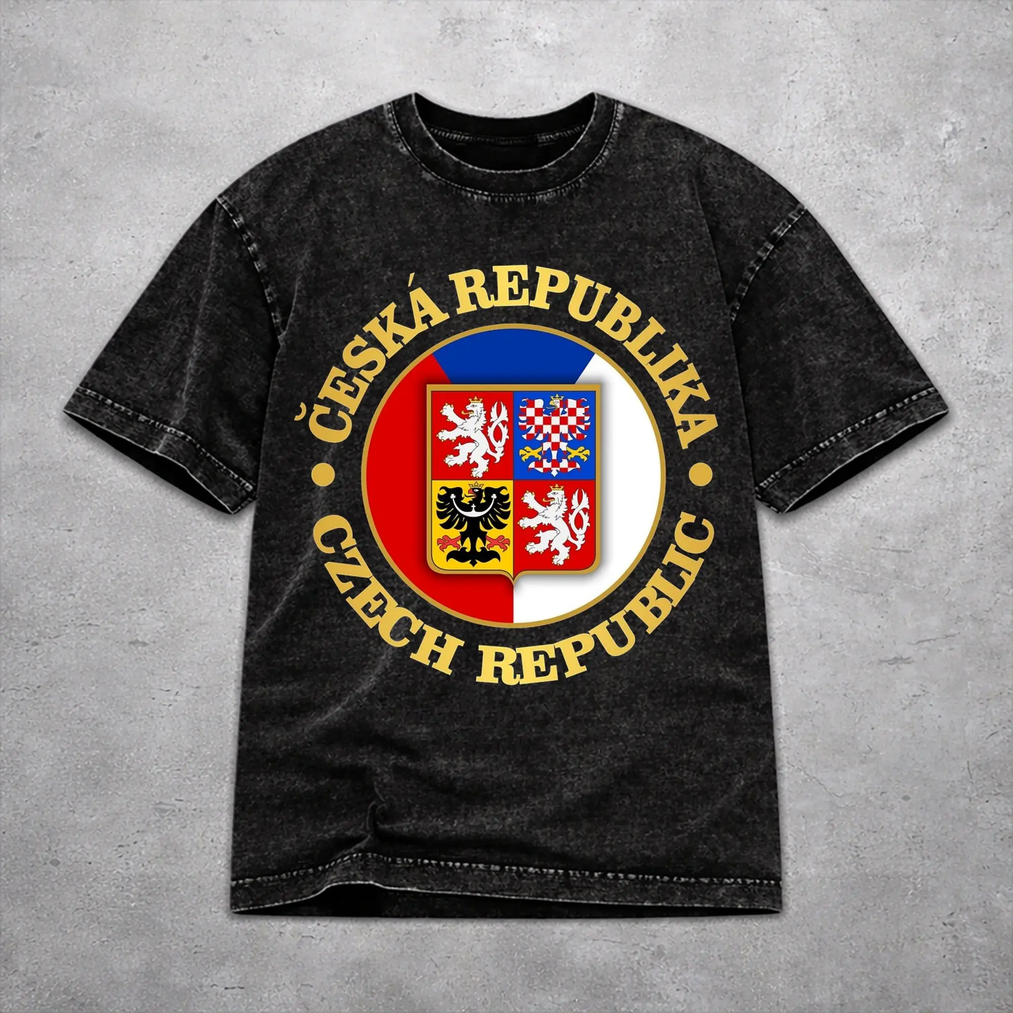 Retro Women Men Czech Republic Coat of Arms Tee Shirt Washed Style  T Shirts Outfits