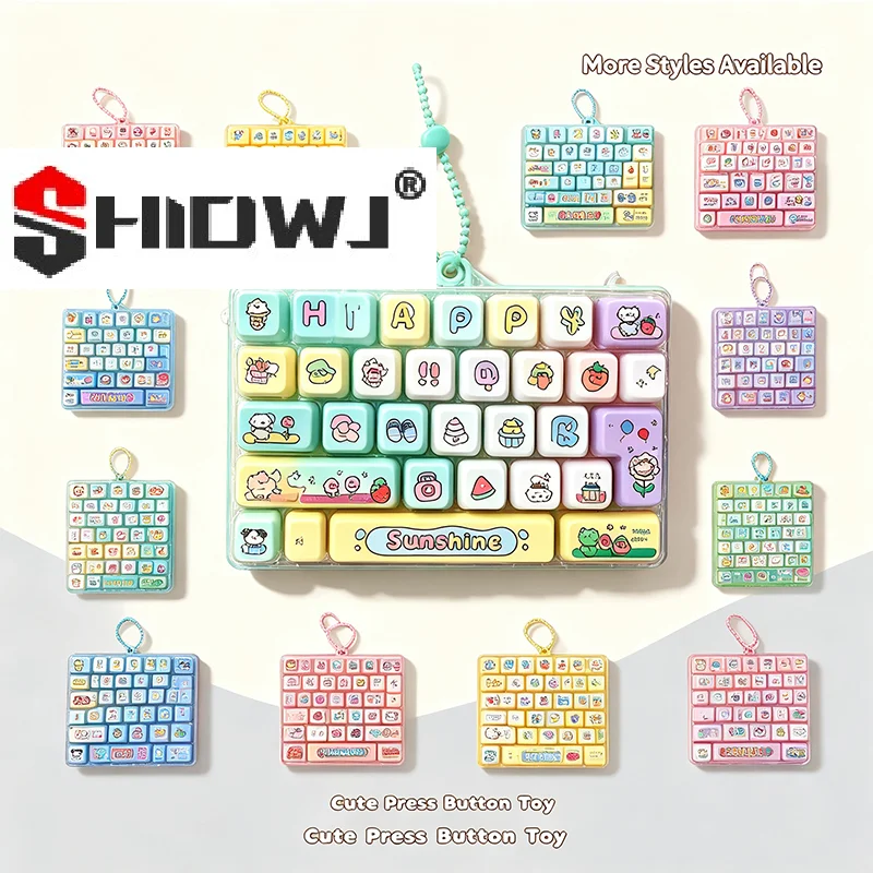 Mini Keyboard Fidget Toy Keychain 26 Buttons Press Squeeze Sensory Toys Cartoon Keyboard Stress Relief Pendant Bag Charm Gift