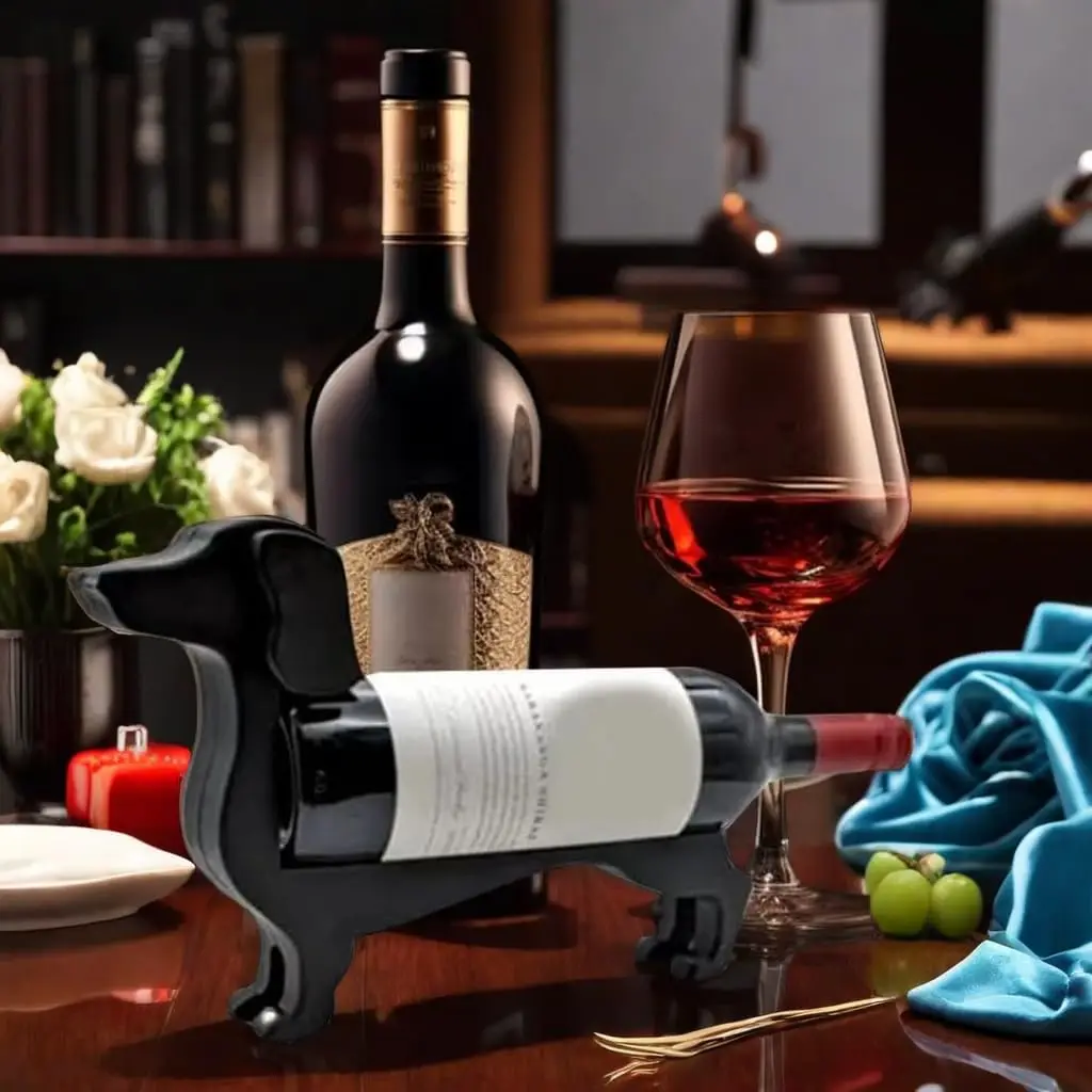 2025 New Creative Dachshund Wine Bottle Holder Kitchen Wine Storage Box Household Practical Decorative Sausage Dog Design