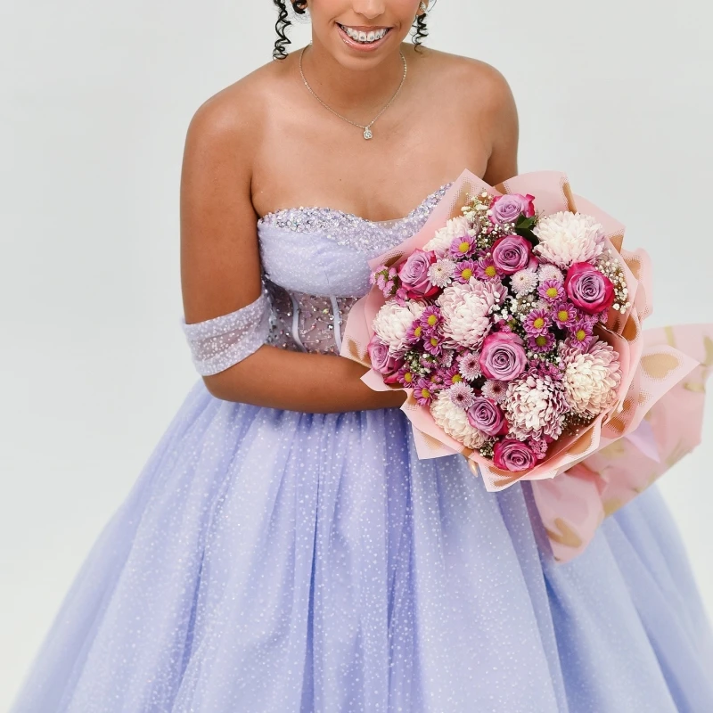 Blau glänzende Quinceanera-Kleider, Ballkleid, schulterfrei, mit Perlen verziert, Kristallkorsett, Tüll, Party, Geburtstag, süßes 16-Kleid, Vestidos 15
