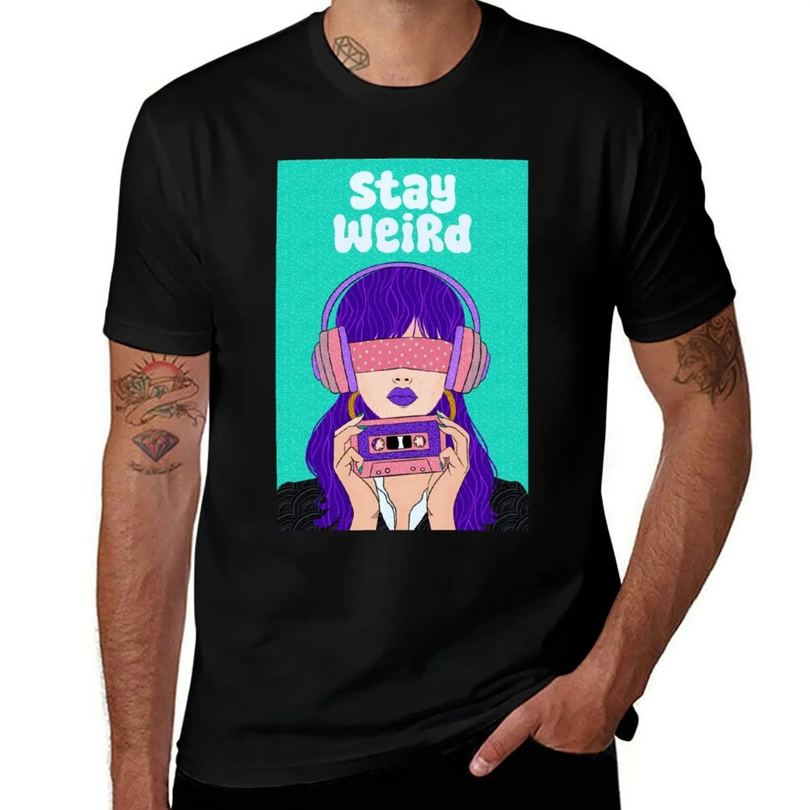 

Stay Weird – Retro Pop Girl with Cassette T-Shirt blacks kawaii clothes street wear t shirts for men graphic