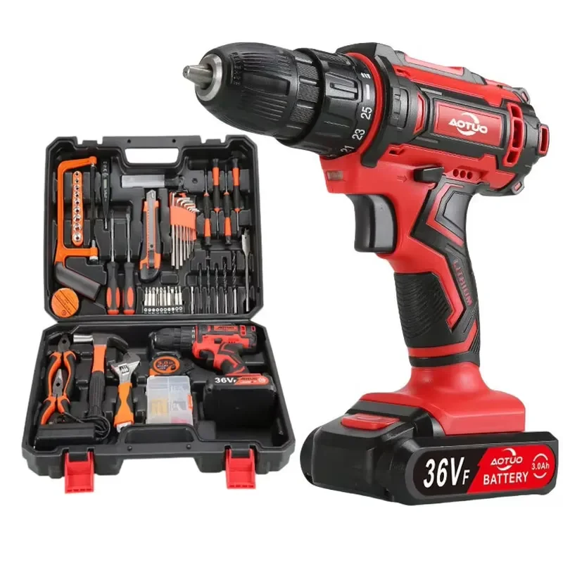 

36V Portable Cordless Lithium Electric Screwdriver Kits Rechargeable Household Impact Drill Set Wireless Battery Power Drills