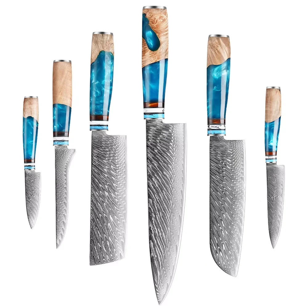 Damascus Steel Kitchen Knives Set 1-6PCS Japanese Chef Knife Boning,Fruit ,Santoku Knife Cleaver for Effortless Cutting Cooking