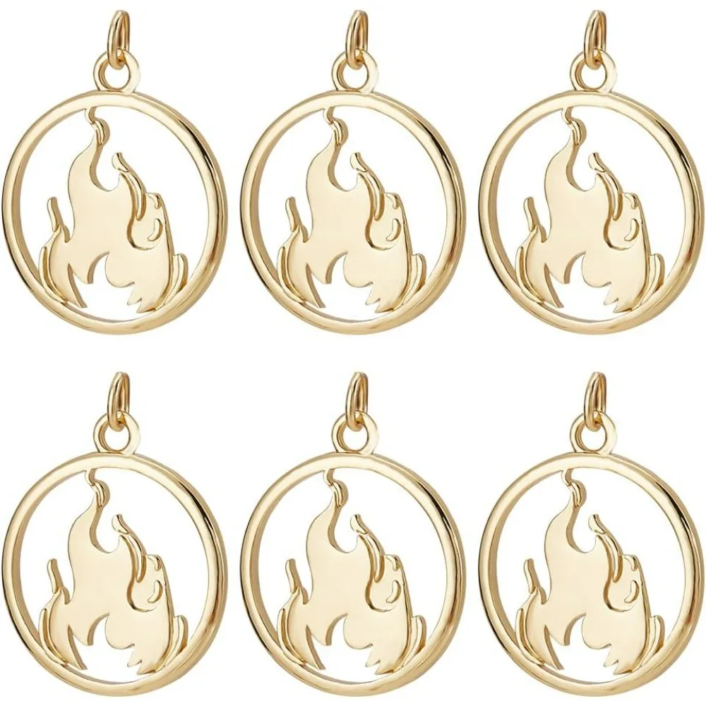 10 stuks Fire Charms 18K verguld plat rond met open haard hangers Dangle Charms met ringetje voor sieraden maken kit