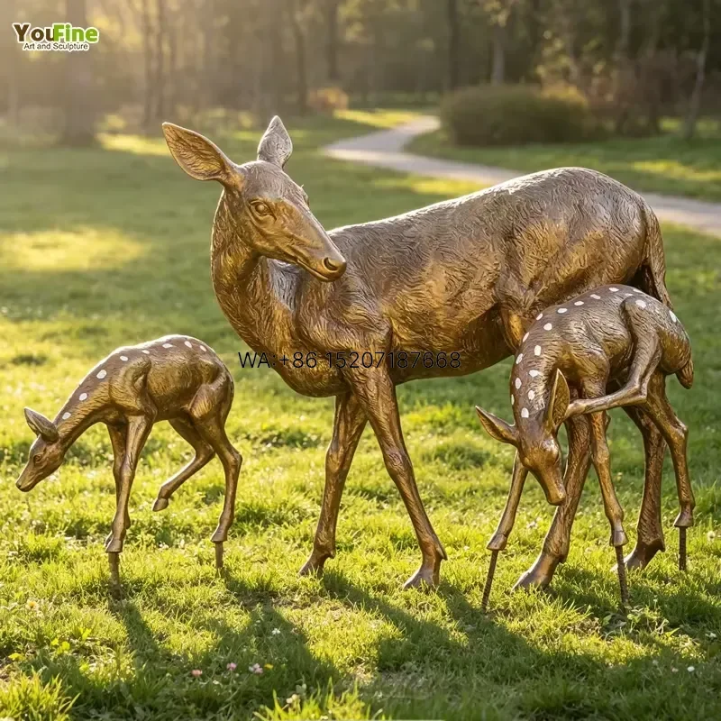 Wmwmnu Realistic Life Size Bronze Sika Deer Statue Garden Decor Cast Antique Patina Outdoor Yard Sculpture Ideal for Garden